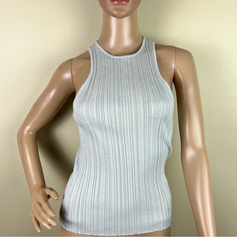 NEW MADEWELL GRAY SHIMMER RIBBED TANK TOP - Picture 2 of 5